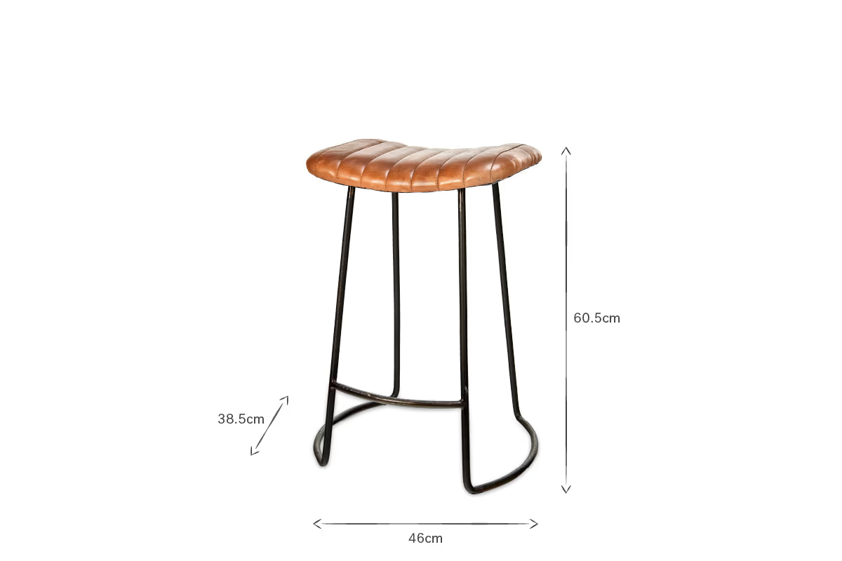 Nkuku - Narwana Ribbed Leather Stool - Aged Tan - Small