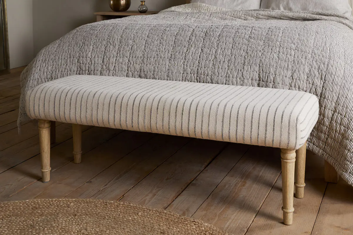 Nkuku - Sanja Stripe Upholstered Bench - Grey
