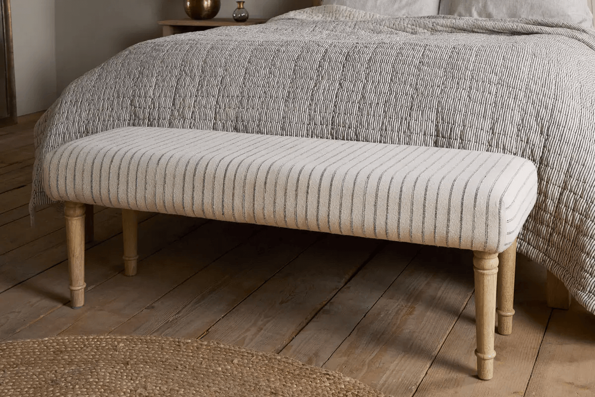 Nkuku - Sanja Stripe Upholstered Bench - Grey