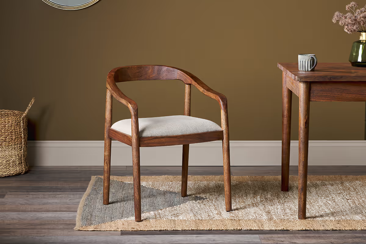 Nkuku - Anbu Acacia Upholstered Dining Chair - Washed Walnut