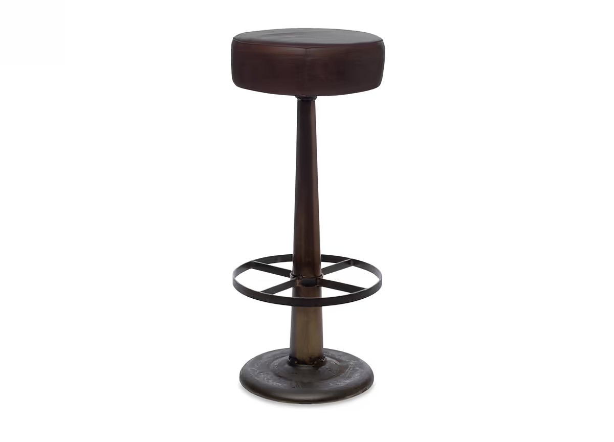 Nkuku - Narwana Leather Round Stool - Dark Brown