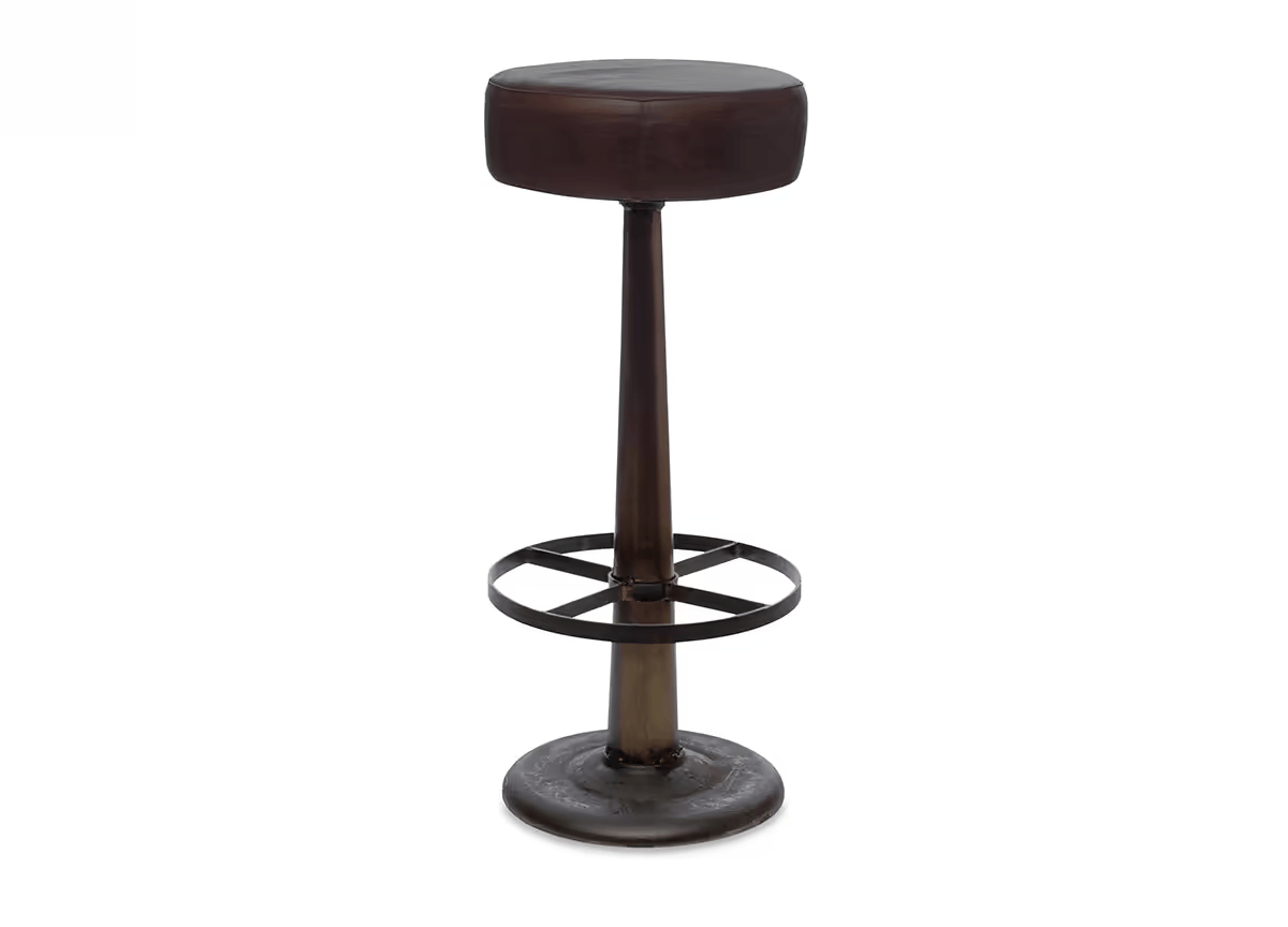 Nkuku - Narwana Leather Round Stool - Dark Brown