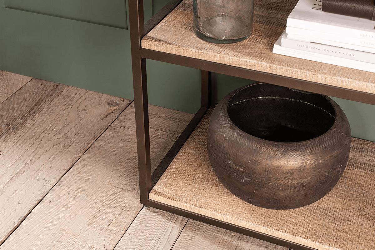Nkuku - Marjori Mango Wood And Iron Standing Shelves - Narrow