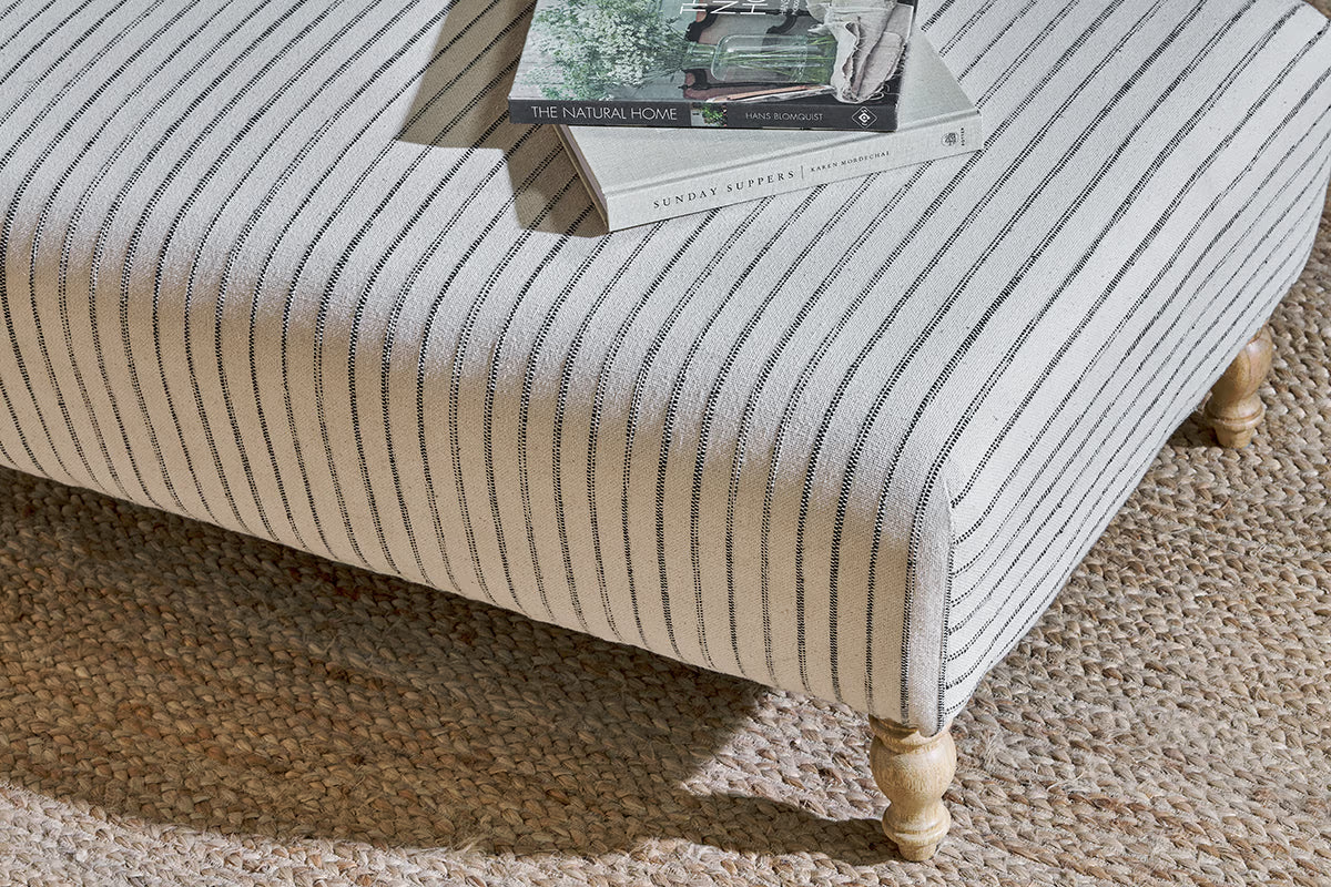 Nkuku - Sanja Stripe Upholstered Ottoman - Off White