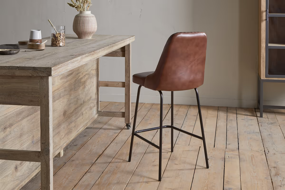 Nkuku - Harsha Leather Counter Chair - Chocolate Brown