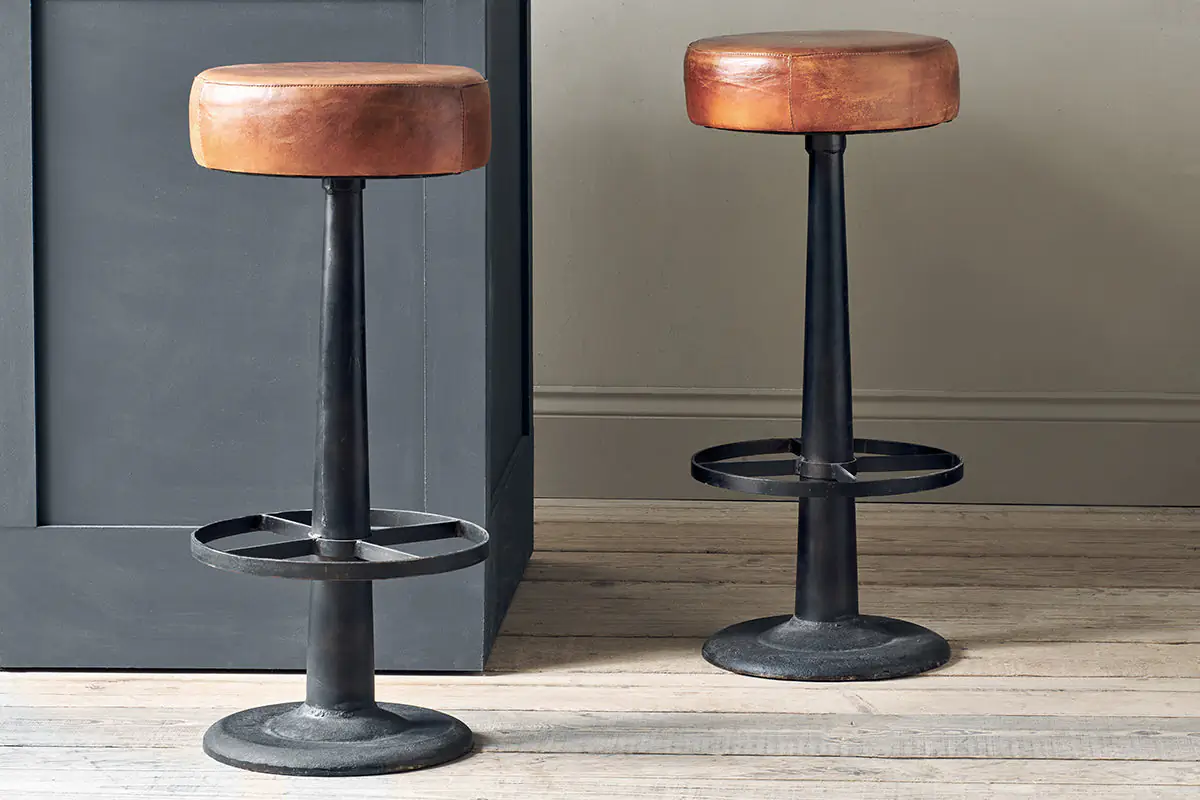 Nkuku - Narwana Leather Round Stool - Aged Tan
