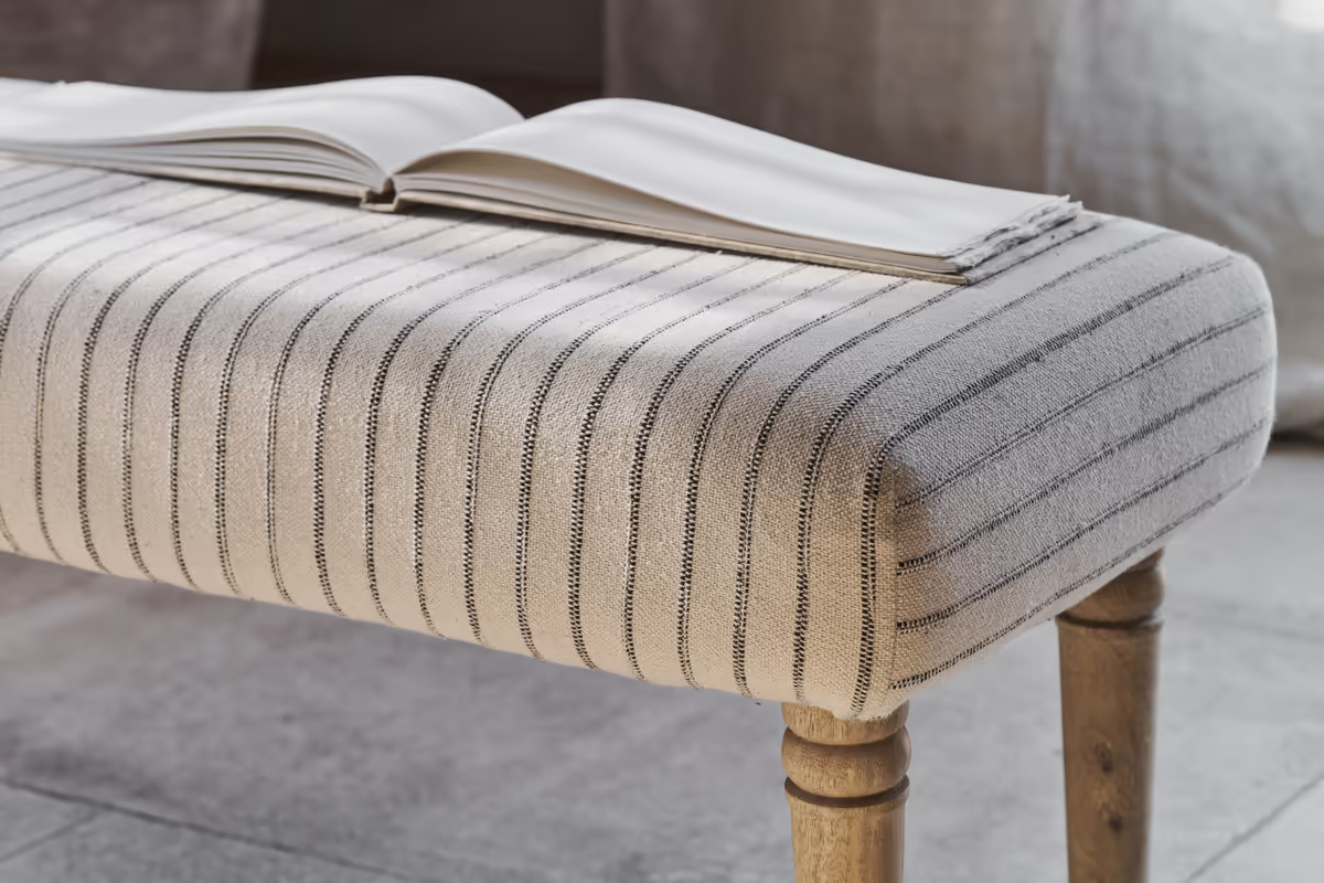Nkuku - Sanja Stripe Upholstered Bench - Grey
