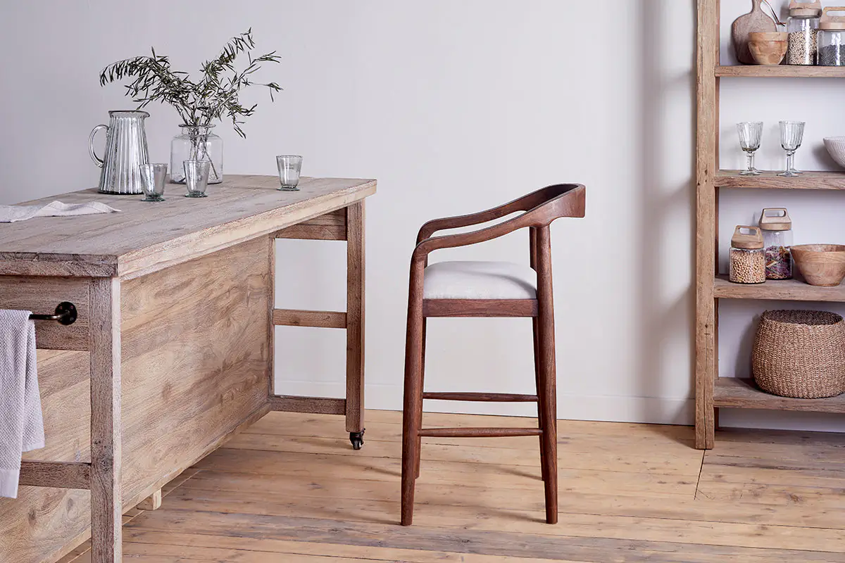 Nkuku - Anbu Acacia Upholstered Counter Chair - Washed Walnut