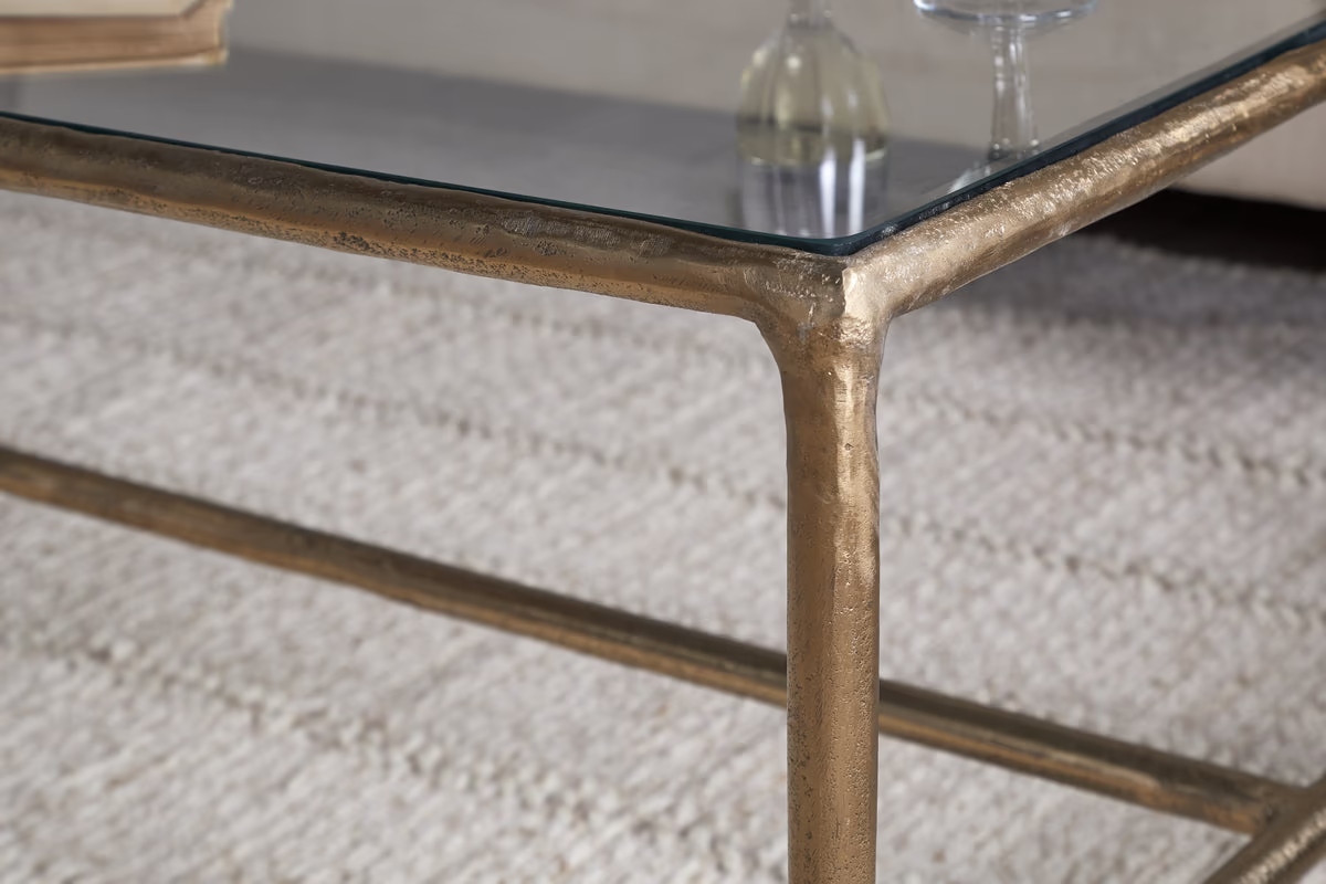 Nkuku - Gilasi Cast Metal & Glass Coffee Table - Antique Brass