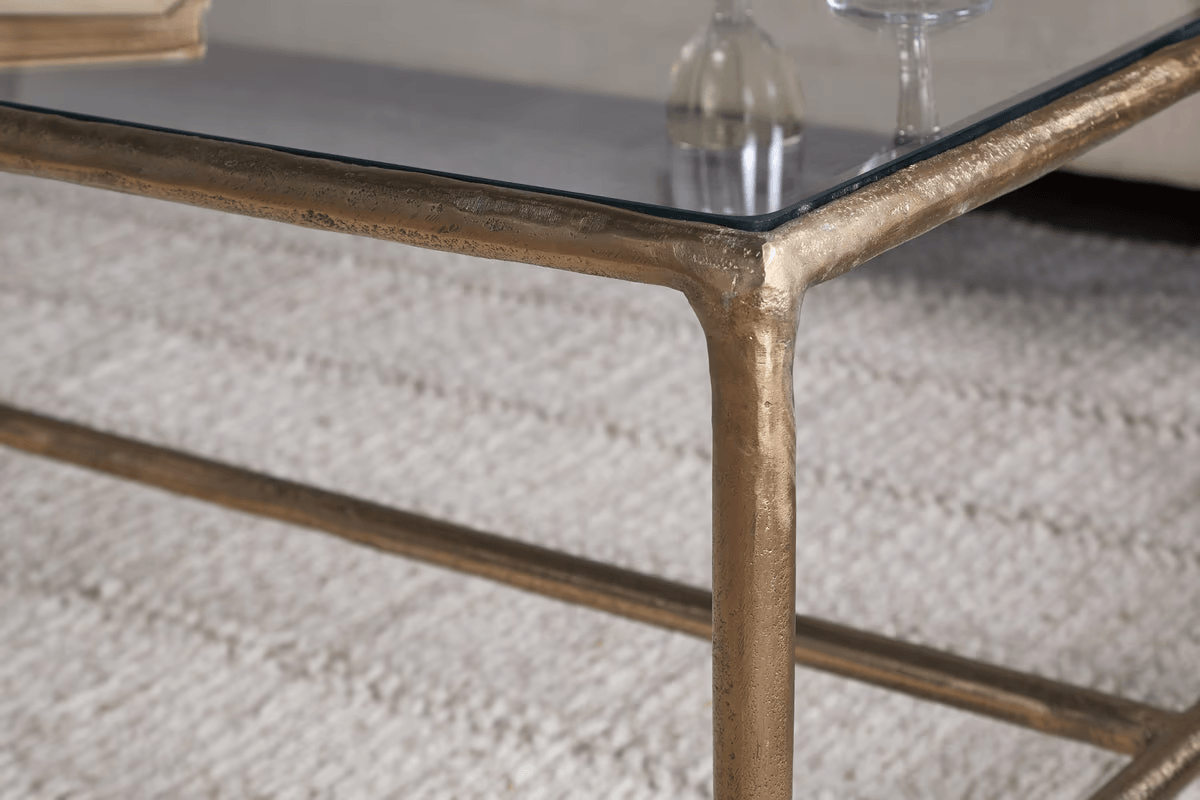 Nkuku - Gilasi Cast Metal & Glass Coffee Table - Antique Brass