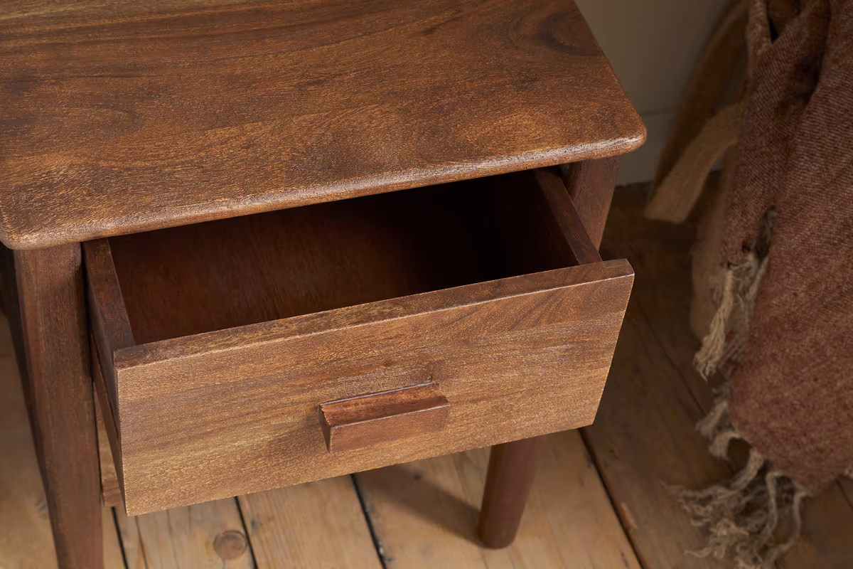 Nkuku - Anbu Acacia Bedside Table - Washed Walnut
