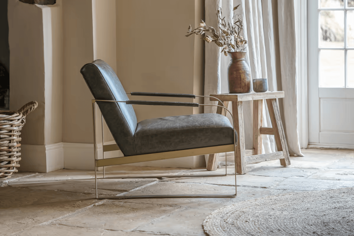 Nkuku - Adra Leather & Brass Occasional Chair - Moss Green