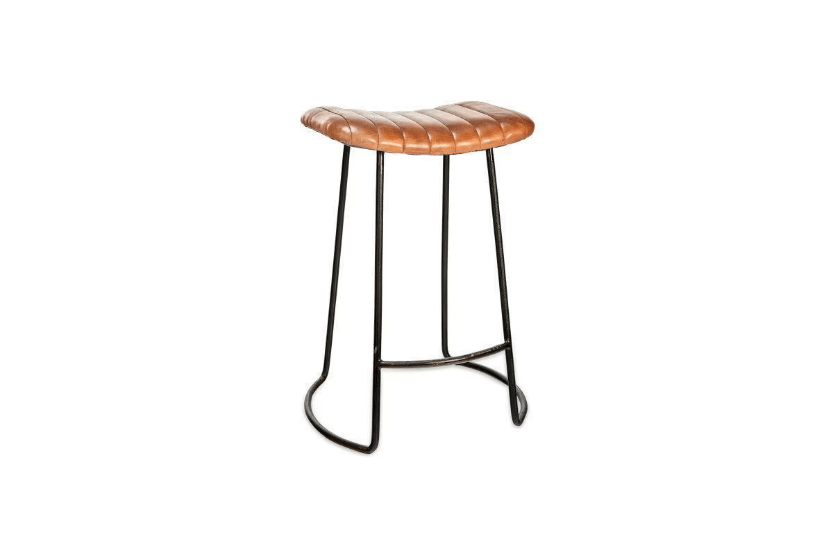 Nkuku - Narwana Ribbed Leather Stool - Aged Tan - Small