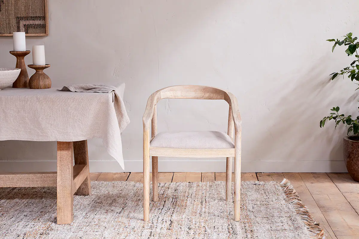 Nkuku - Anbu Mango Wood Upholstered Dining Chair - Natural