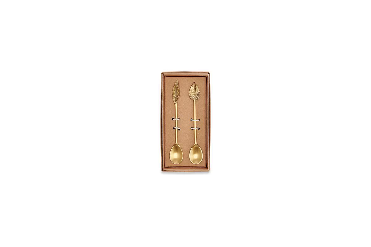 Nkuku - Leaf Spoon Gift Set - Antique Brass (Set of 2)