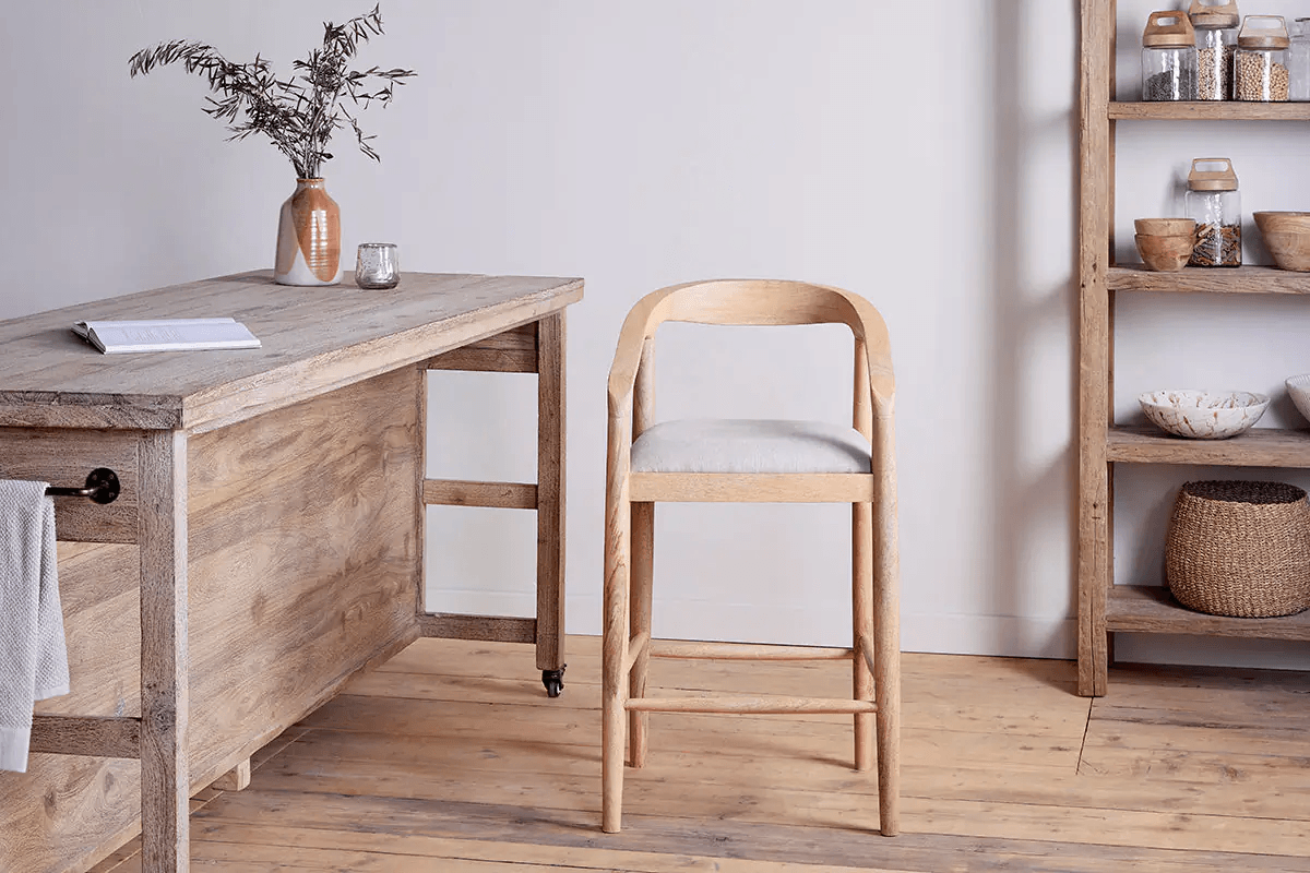Nkuku - Anbu Mango Wood Upholstered Counter Chair - Natural