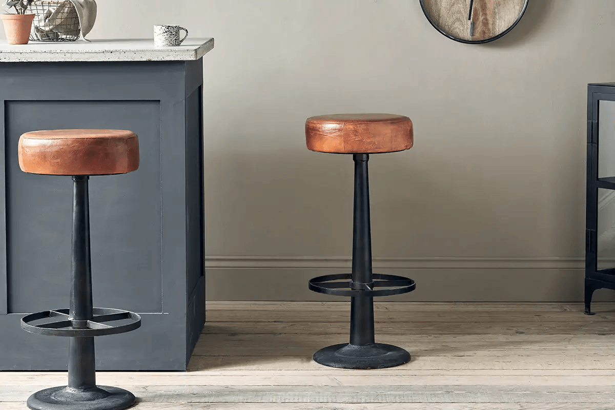 Nkuku - Narwana Leather Round Stool - Aged Tan