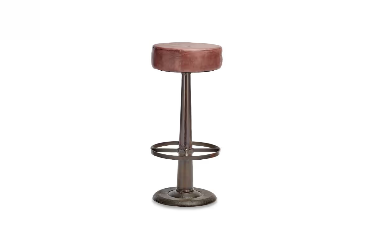 Nkuku - Narwana Leather Round Stool - Chocolate Brown