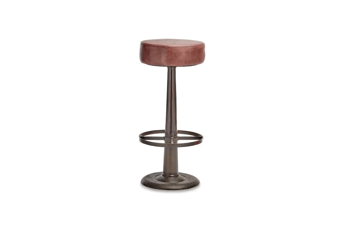 Nkuku - Narwana Leather Round Stool - Chocolate Brown