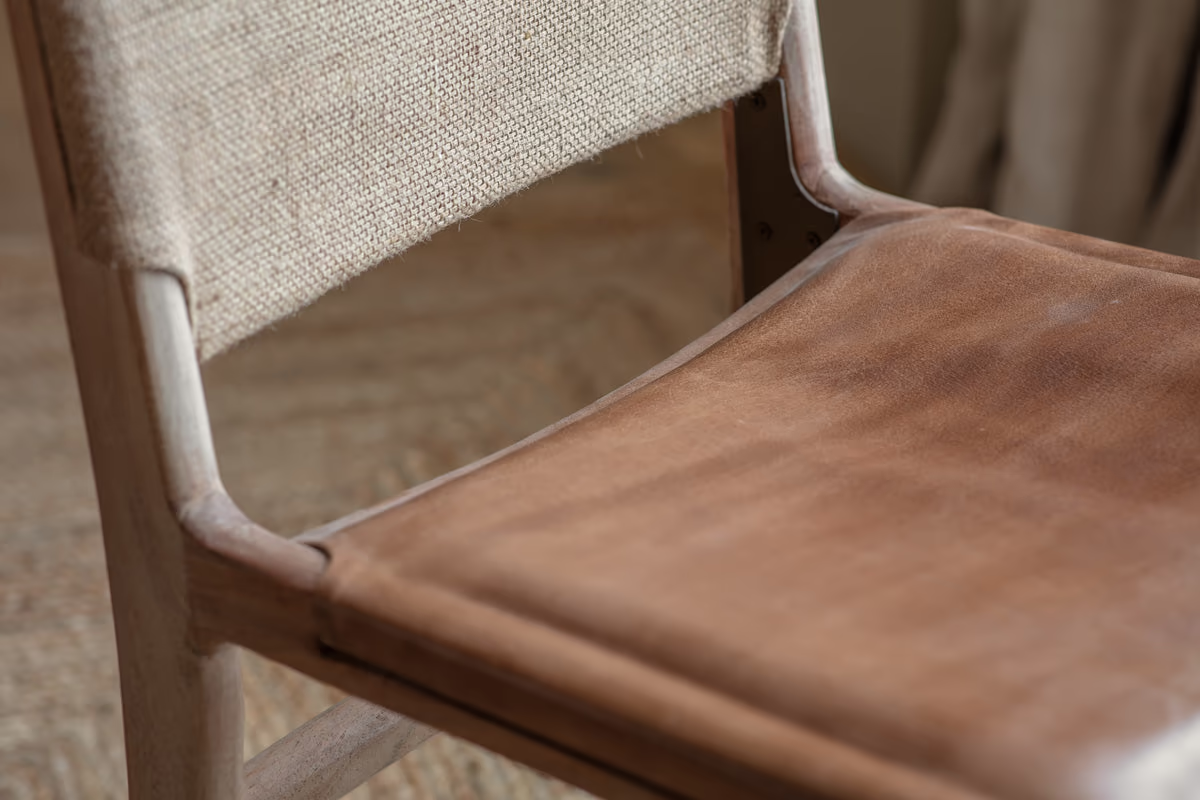 Nkuku - Nayan Leather & Jute Dining Chair - Tan