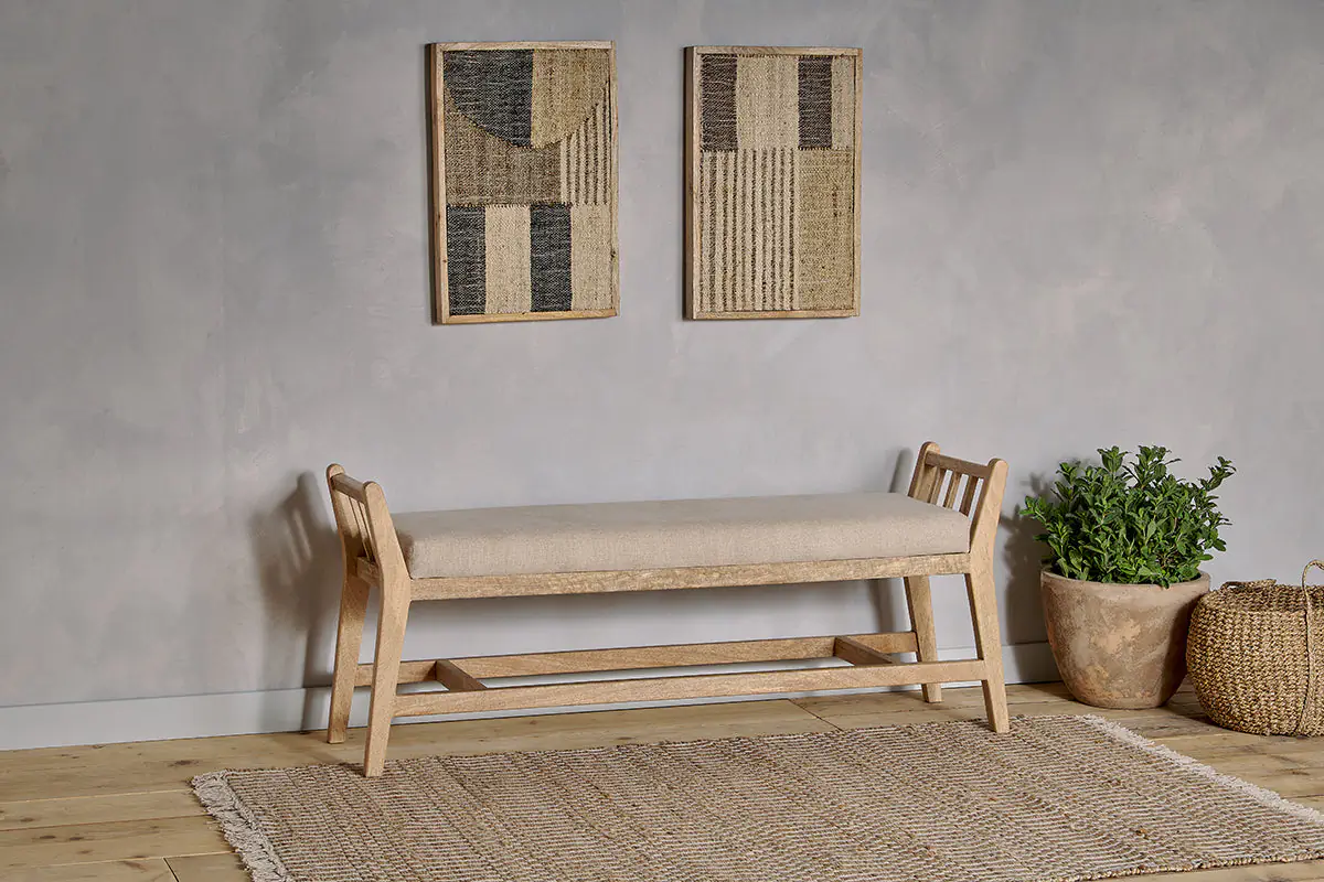 Nkuku - Avanthi Upholstered Sleigh Bench - Natural