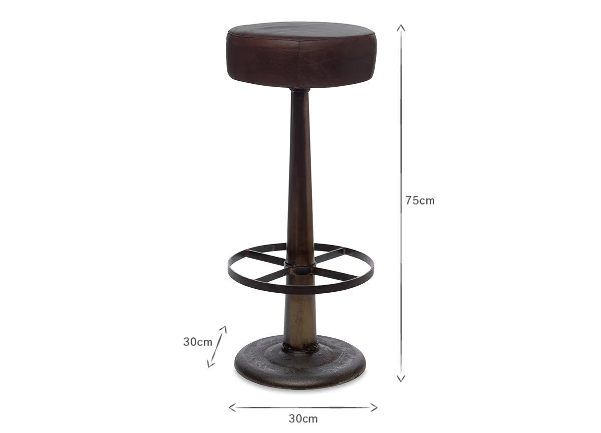 Nkuku - Narwana Leather Round Stool - Dark Brown