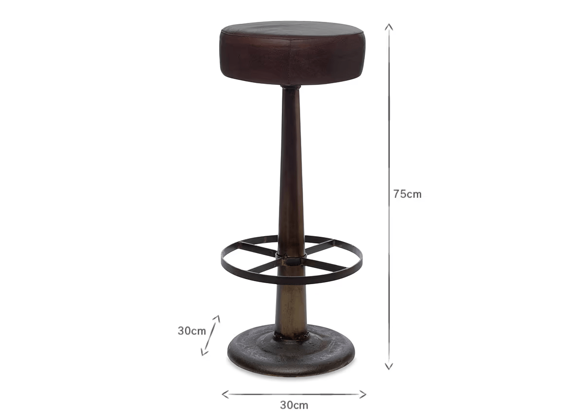 Nkuku - Narwana Leather Round Stool - Dark Brown