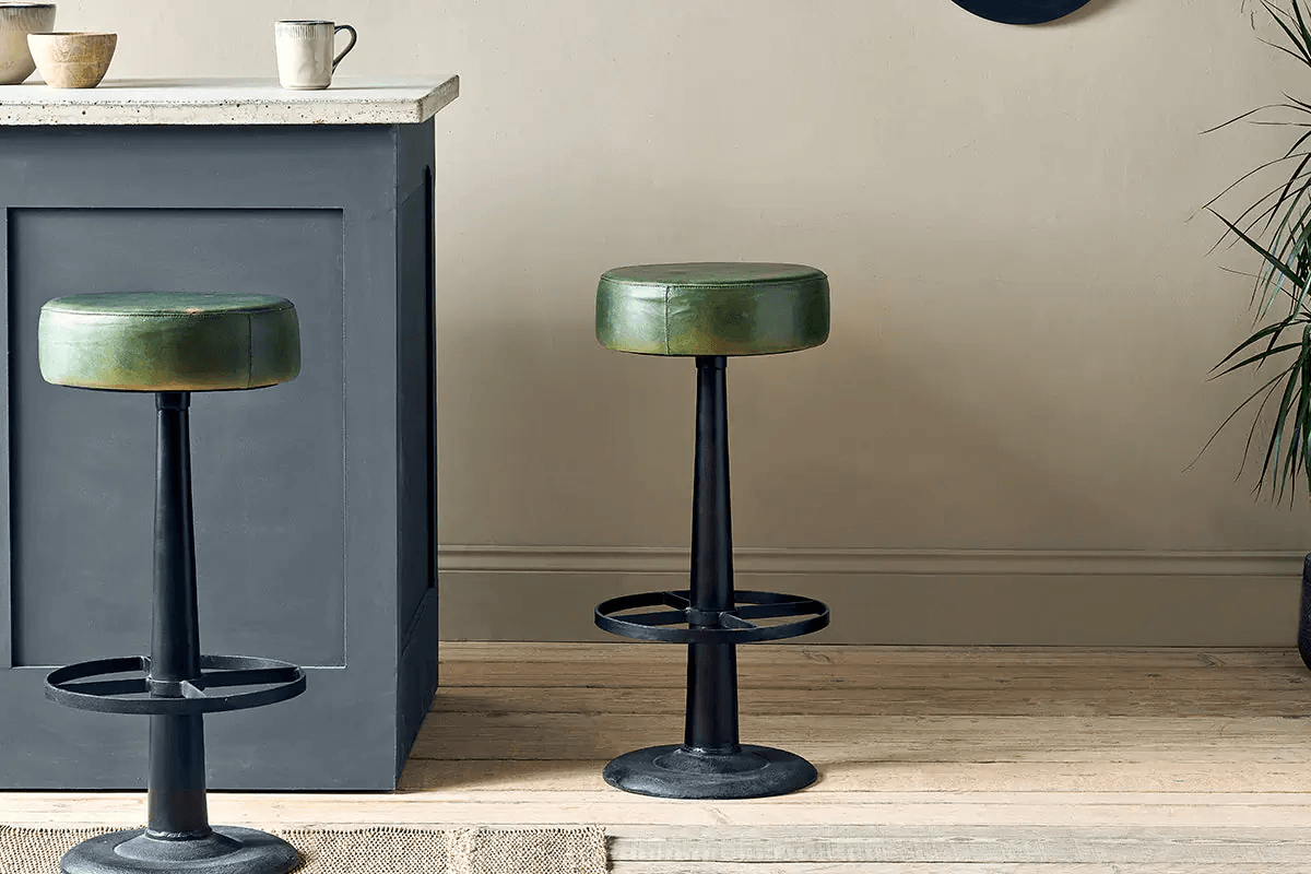 Nkuku - Narwana Leather Round Stool - Rich Green