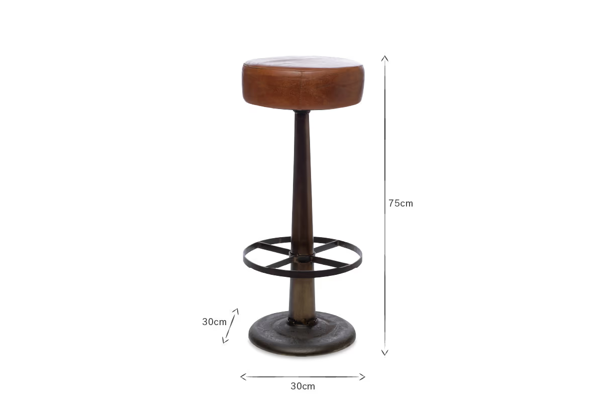 Nkuku - Narwana Leather Round Stool - Aged Tan