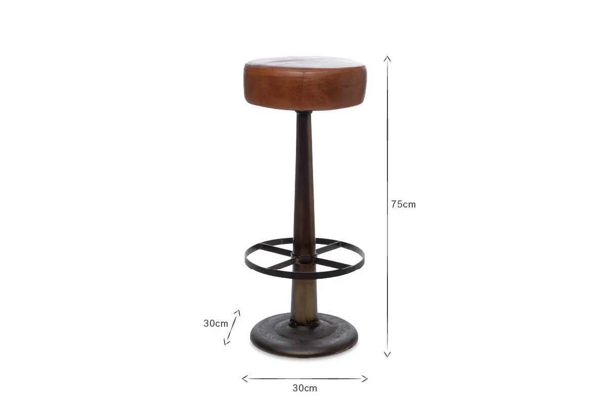 Nkuku - Narwana Leather Round Stool - Aged Tan