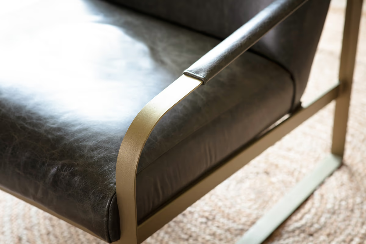 Nkuku - Adra Leather & Brass Occasional Chair - Moss Green
