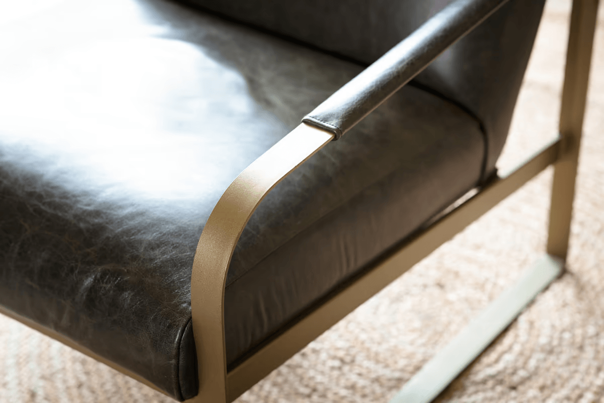 Nkuku - Adra Leather & Brass Occasional Chair - Moss Green
