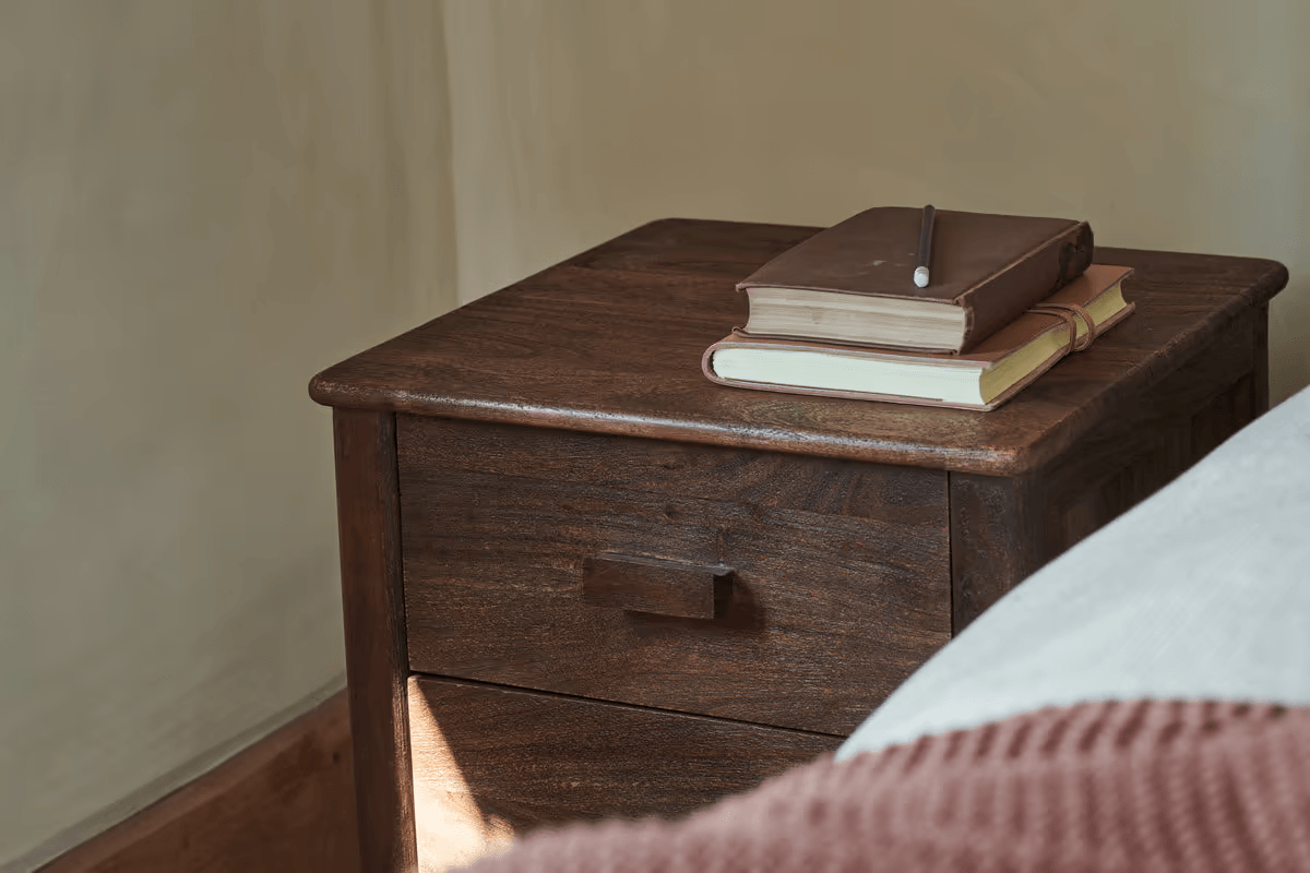 Nkuku - Anbu Acacia Bedside Table - Washed Walnut