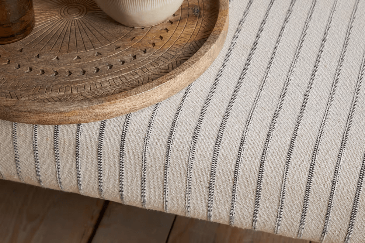 Nkuku - Sanja Stripe Upholstered Bench - Grey