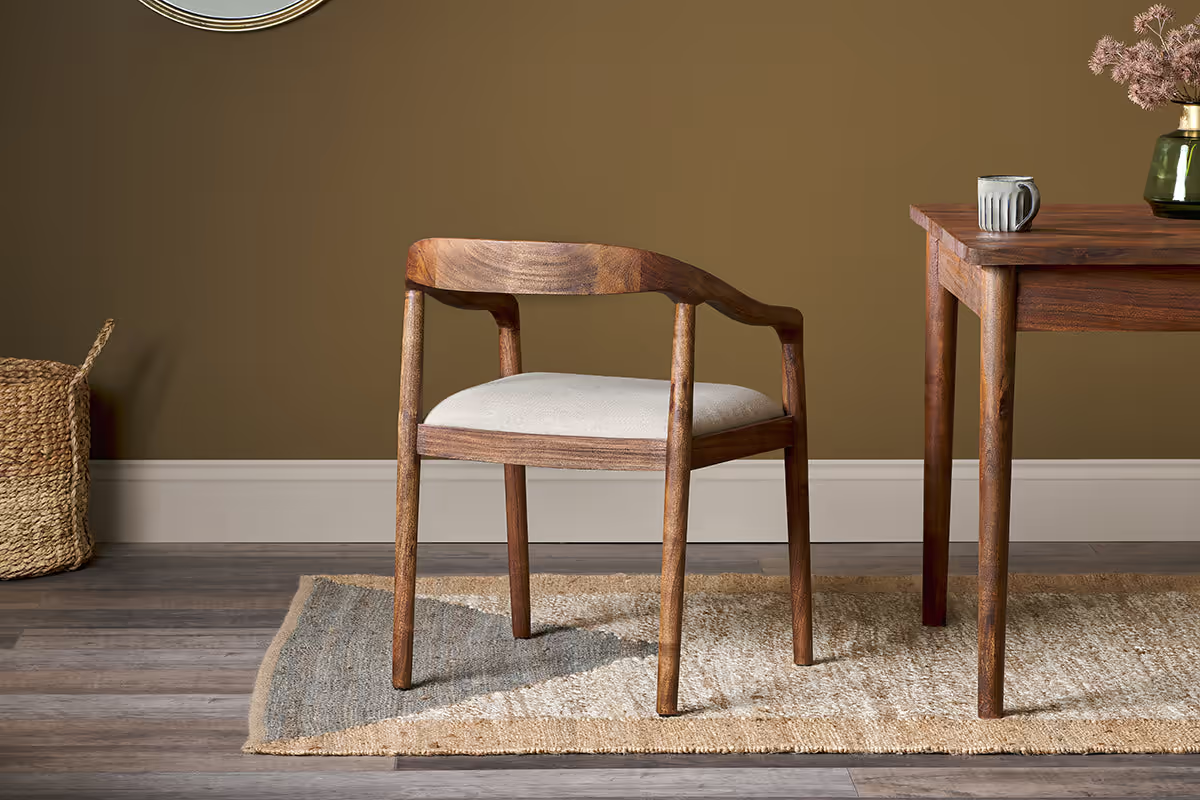 Nkuku - Anbu Acacia Upholstered Dining Chair - Washed Walnut