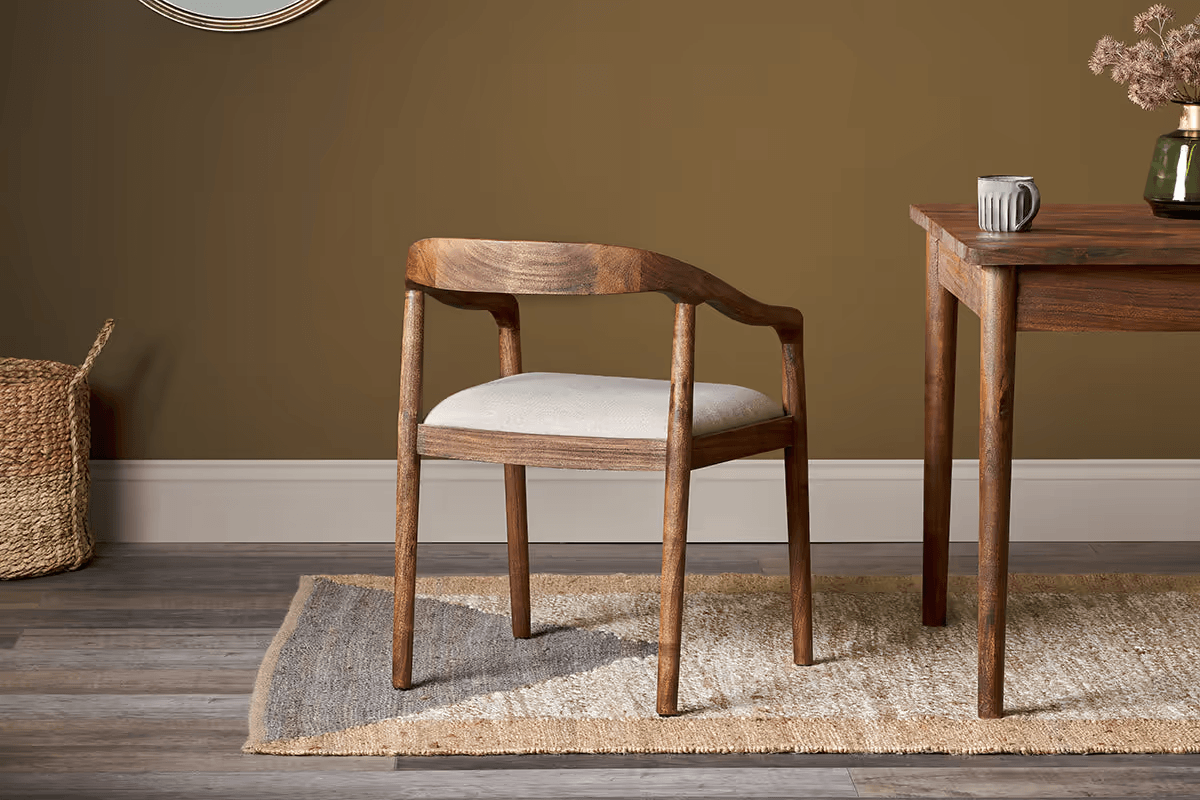 Nkuku - Anbu Acacia Upholstered Dining Chair - Washed Walnut