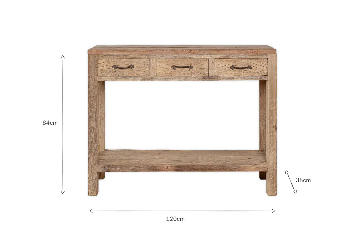Nkuku - Ibo Reclaimed Wood 3 Drawer Console Table - Natural
