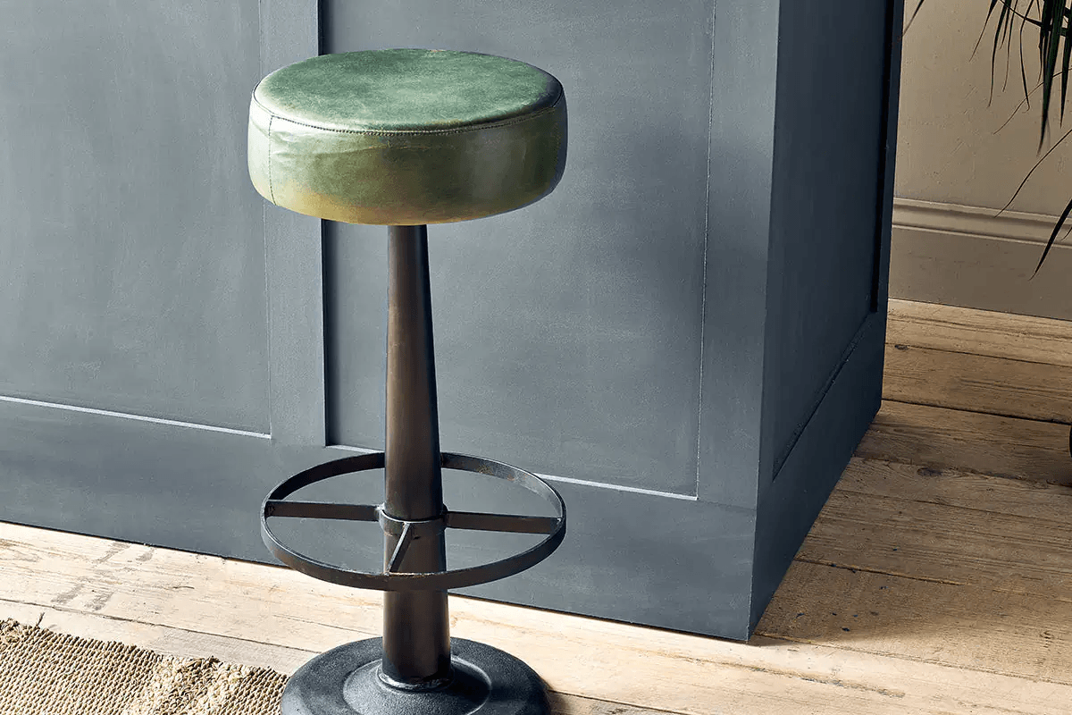Nkuku - Narwana Leather Round Stool - Rich Green