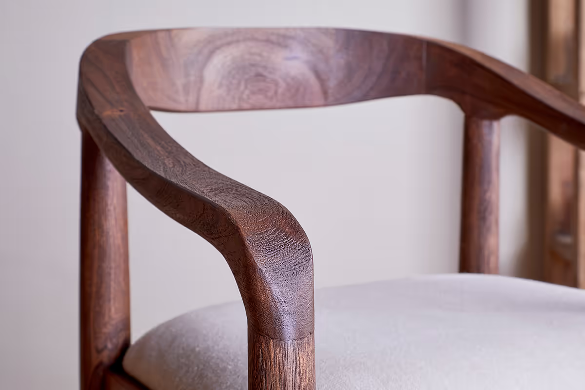 Nkuku - Anbu Acacia Upholstered Counter Chair - Washed Walnut