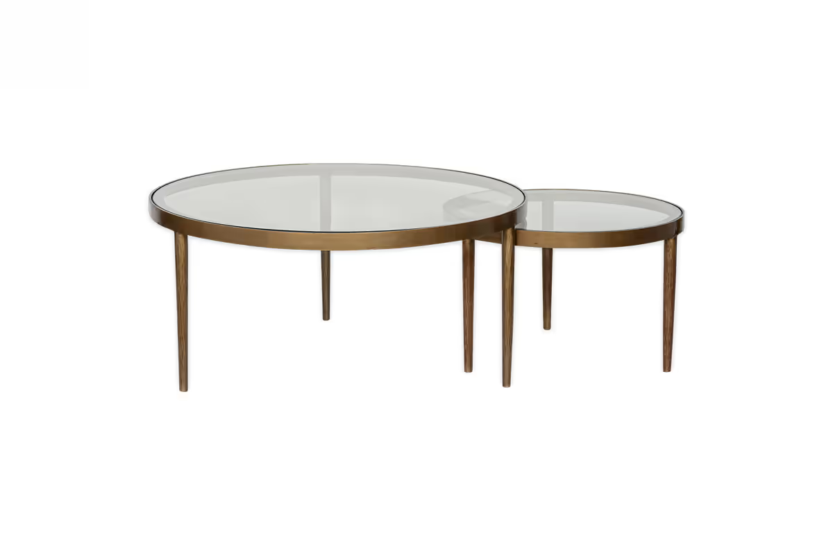 Nkuku - Jiya Iron & Glass Nested Coffee Tables - Brass