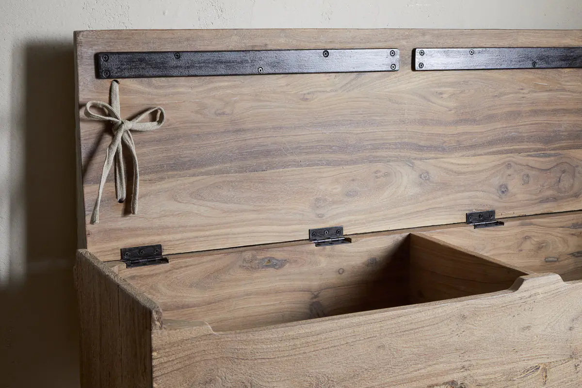 Nkuku - Teni Reclaimed Wood Storage Bench with Upholstered Linen Cushion - Natural