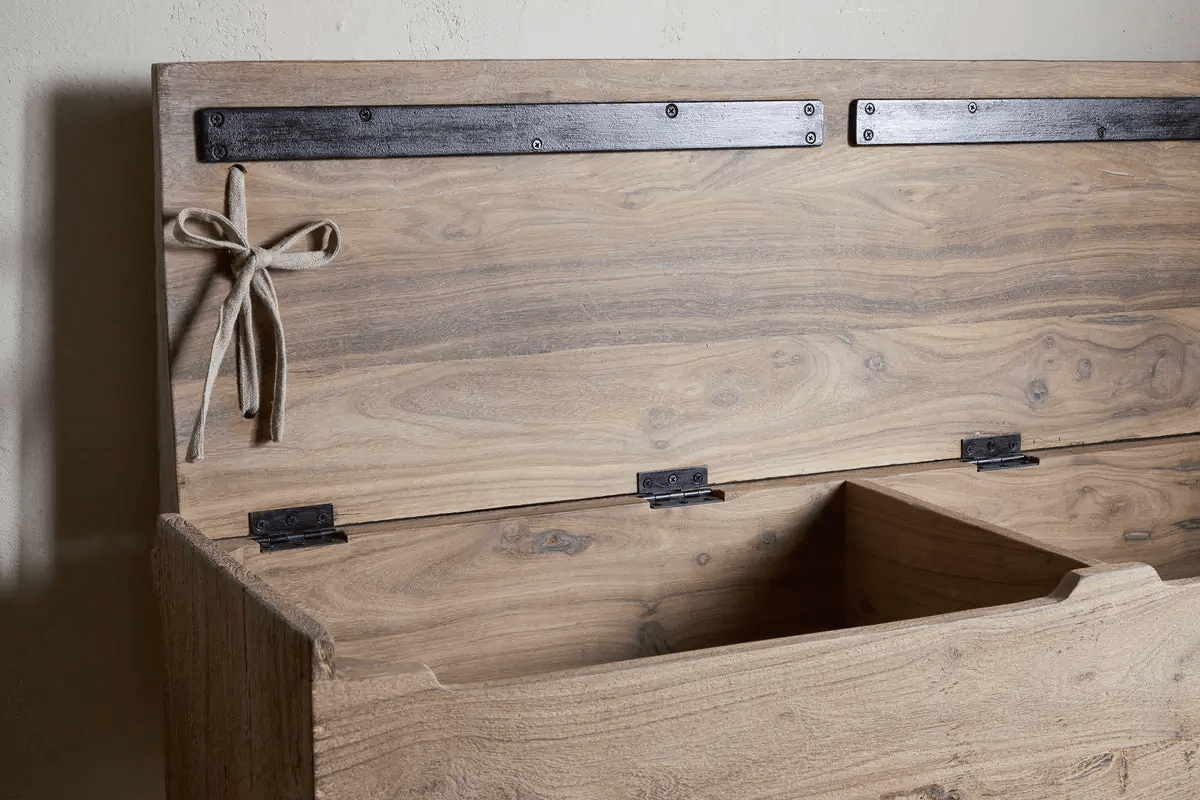 Nkuku - Teni Reclaimed Wood Storage Bench with Upholstered Linen Cushion - Natural