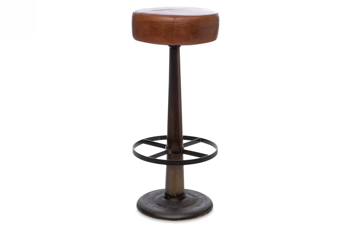 Nkuku - Narwana Leather Round Stool - Aged Tan