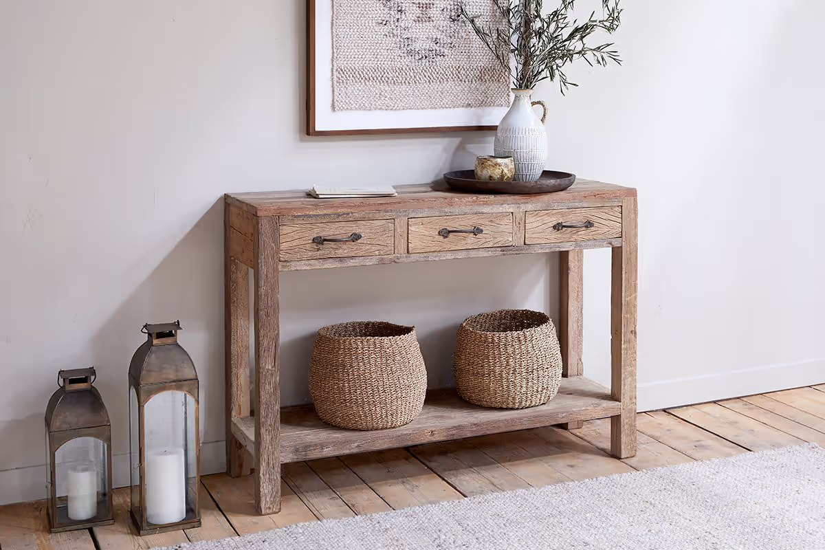 Nkuku - Ibo Reclaimed Wood 3 Drawer Console Table - Natural