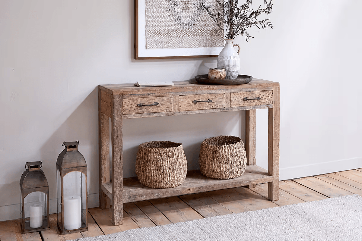 Nkuku - Ibo Reclaimed Wood 3 Drawer Console Table - Natural