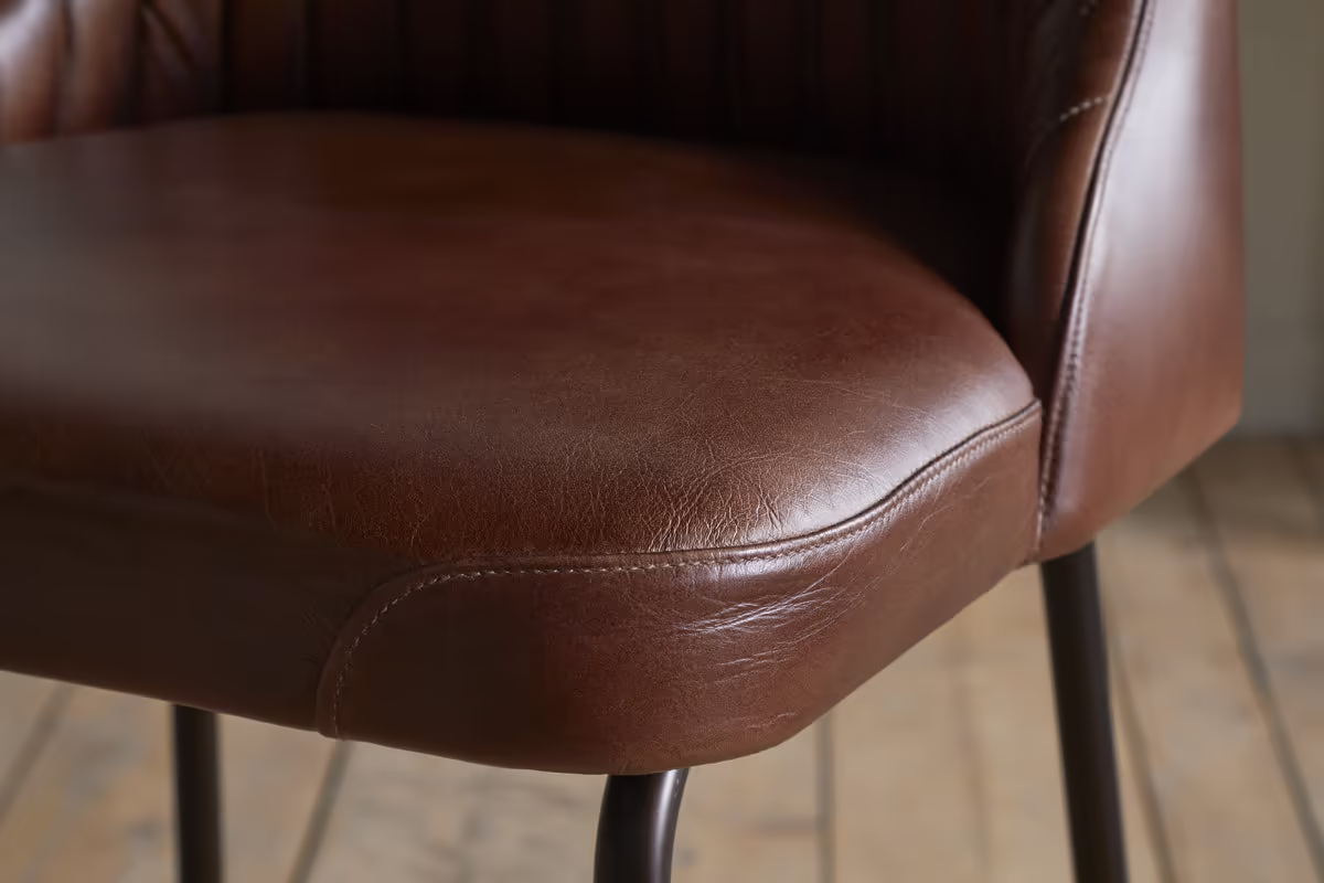 Nkuku - Harsha Leather Counter Chair - Chocolate Brown