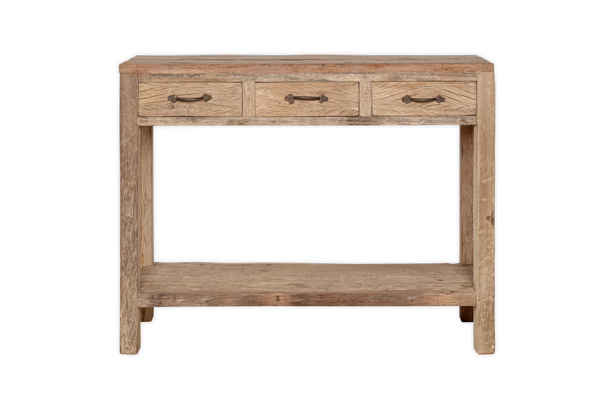 Nkuku - Ibo Reclaimed Wood 3 Drawer Console Table - Natural