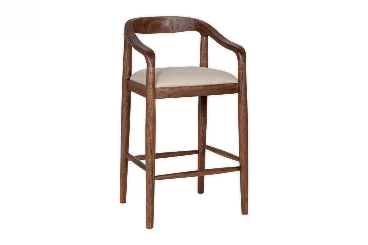 Nkuku - Anbu Acacia Upholstered Counter Chair - Washed Walnut