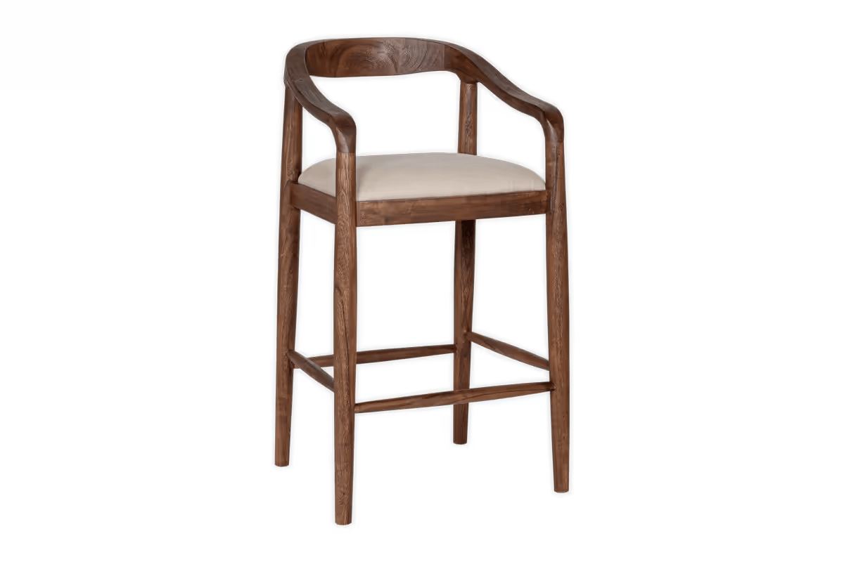 Nkuku - Anbu Acacia Upholstered Counter Chair - Washed Walnut