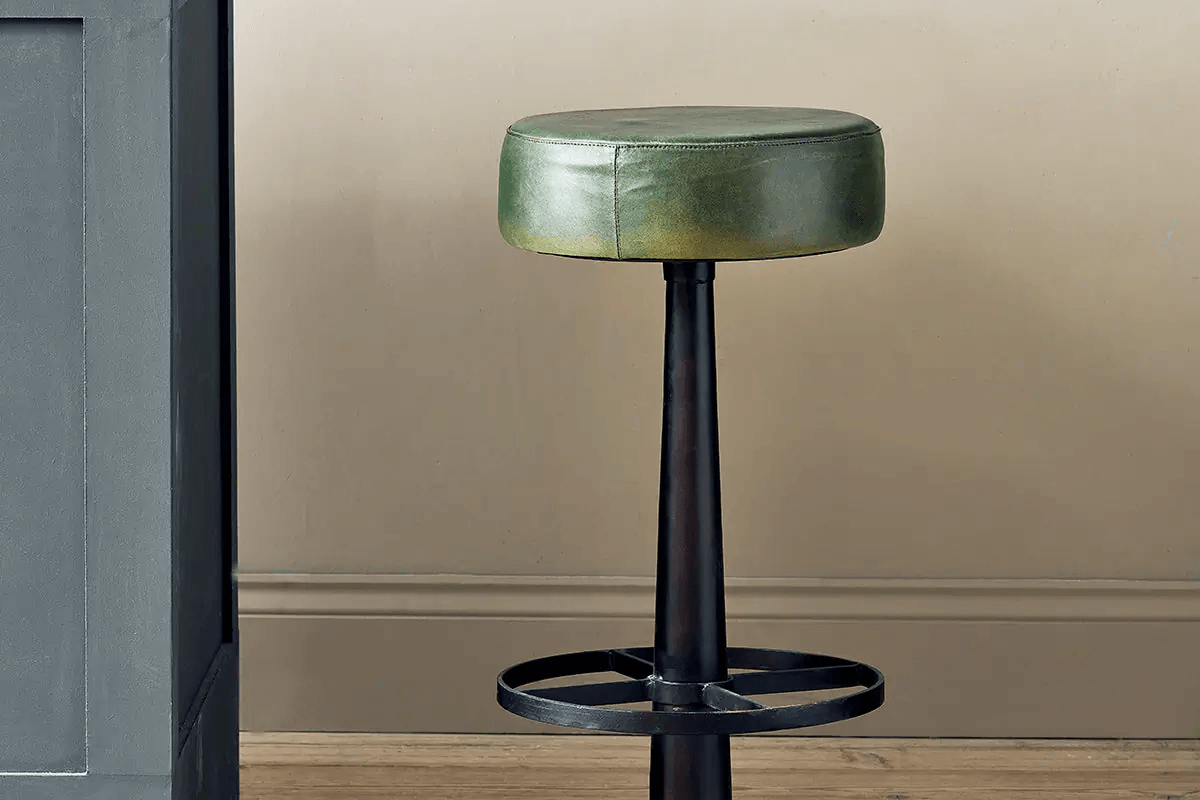 Nkuku - Narwana Leather Round Stool - Rich Green